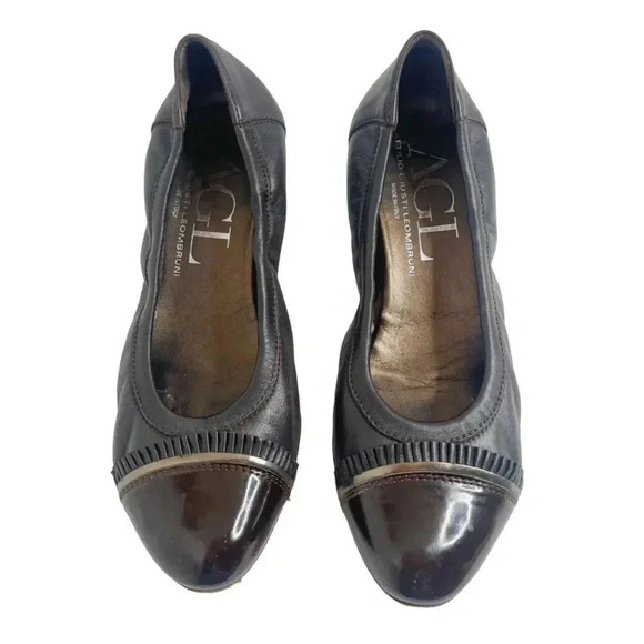 AGL Brown Leather Rounded Toe Heels Heeled Ballet Shoes Size 39.5 - Picture 1 of 12